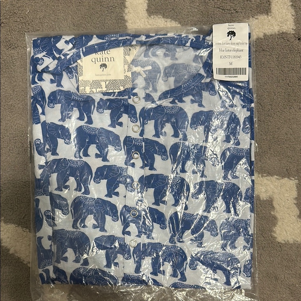 Kate Quinn Indigo Elephant Pattern Blouse
